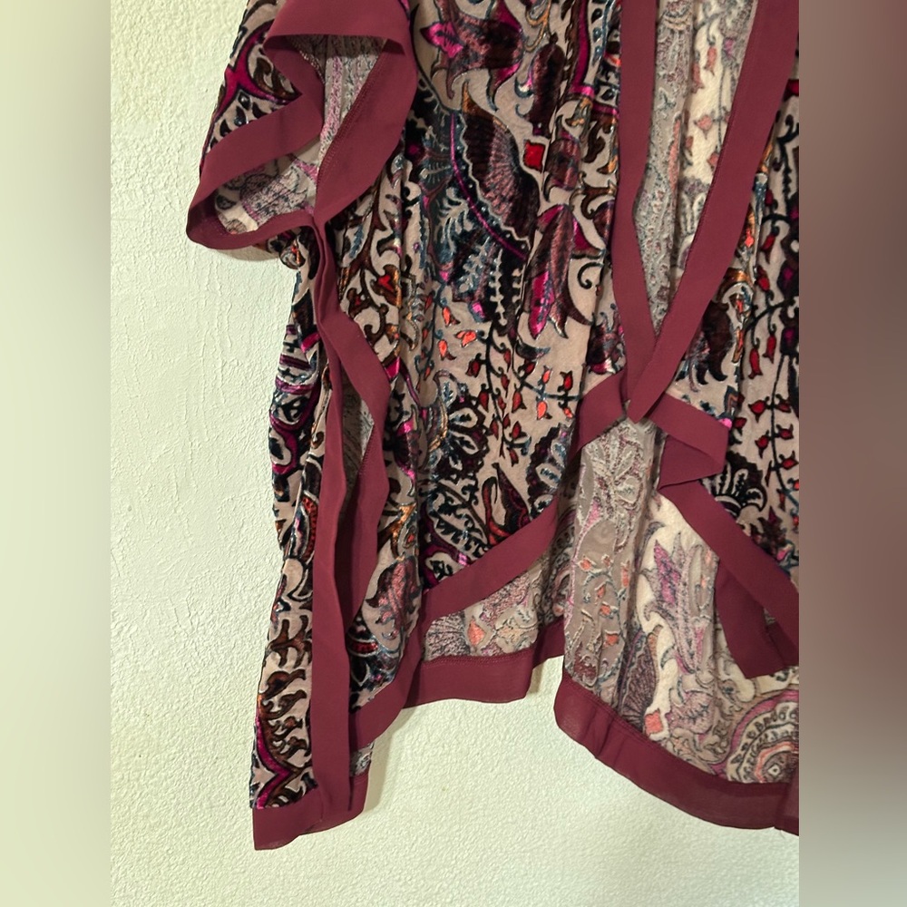 Soft Surroundings Kimono Women Burgundy Floral Burnout Velvet Open Front OneSize - Picture 5 of 7